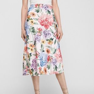 Express satin floral midi skirt